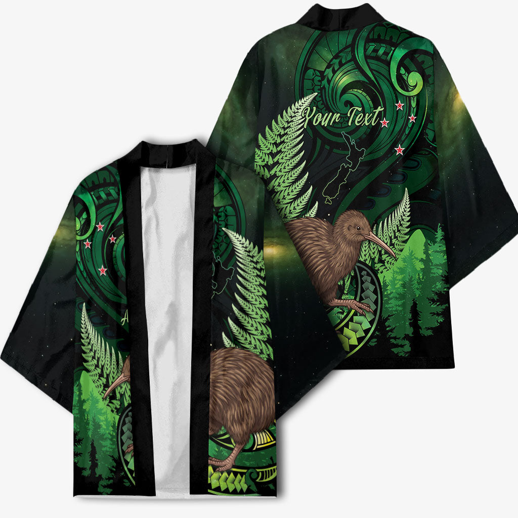 Kiwi New Zealand Personalised Kimono Aotearoa Map Silver Fern Koru Pattern LT22 - Polynesian Pride