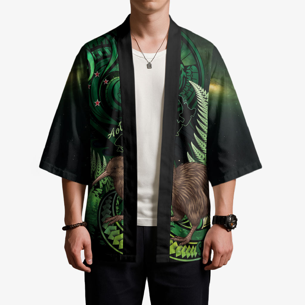 Kiwi New Zealand Personalised Kimono Aotearoa Map Silver Fern Koru Pattern LT22 - Polynesian Pride