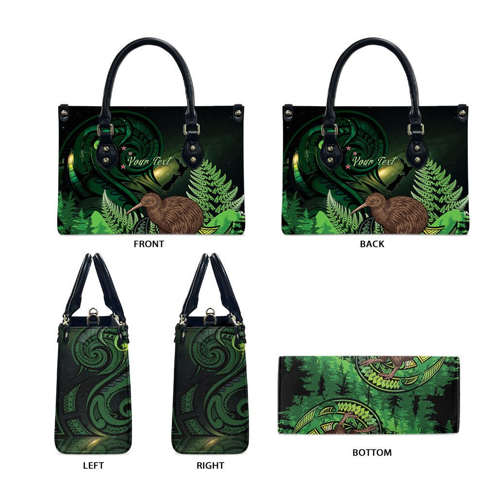 Kiwi New Zealand Personalised Leather Bag Aotearoa Map Silver Fern Koru Pattern LT22 - Polynesian Pride