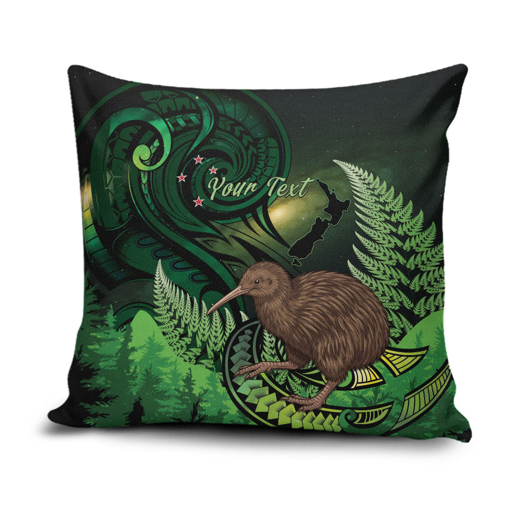 Kiwi New Zealand Personalised Pillow Cover Aotearoa Map Silver Fern Koru Pattern LT22 Green - Polynesian Pride