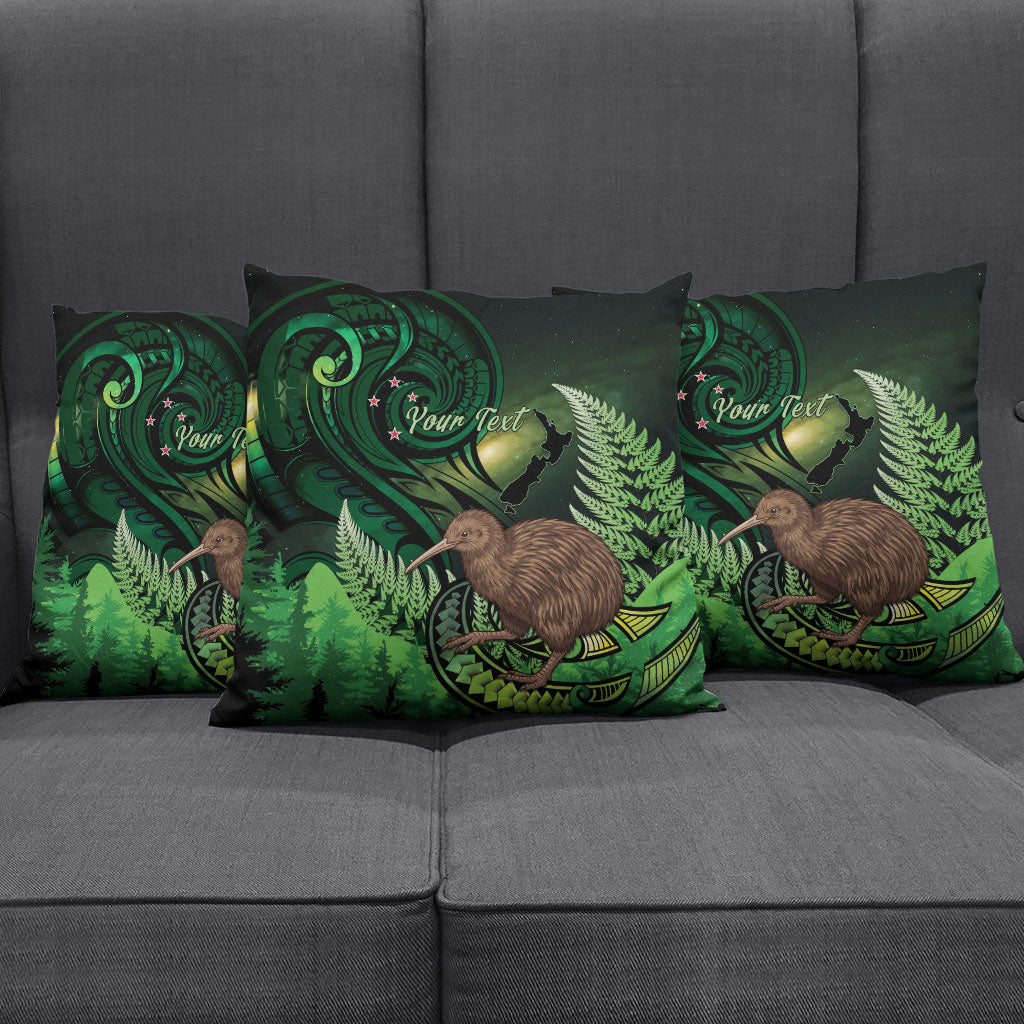 Kiwi New Zealand Personalised Pillow Cover Aotearoa Map Silver Fern Koru Pattern LT22 - Polynesian Pride