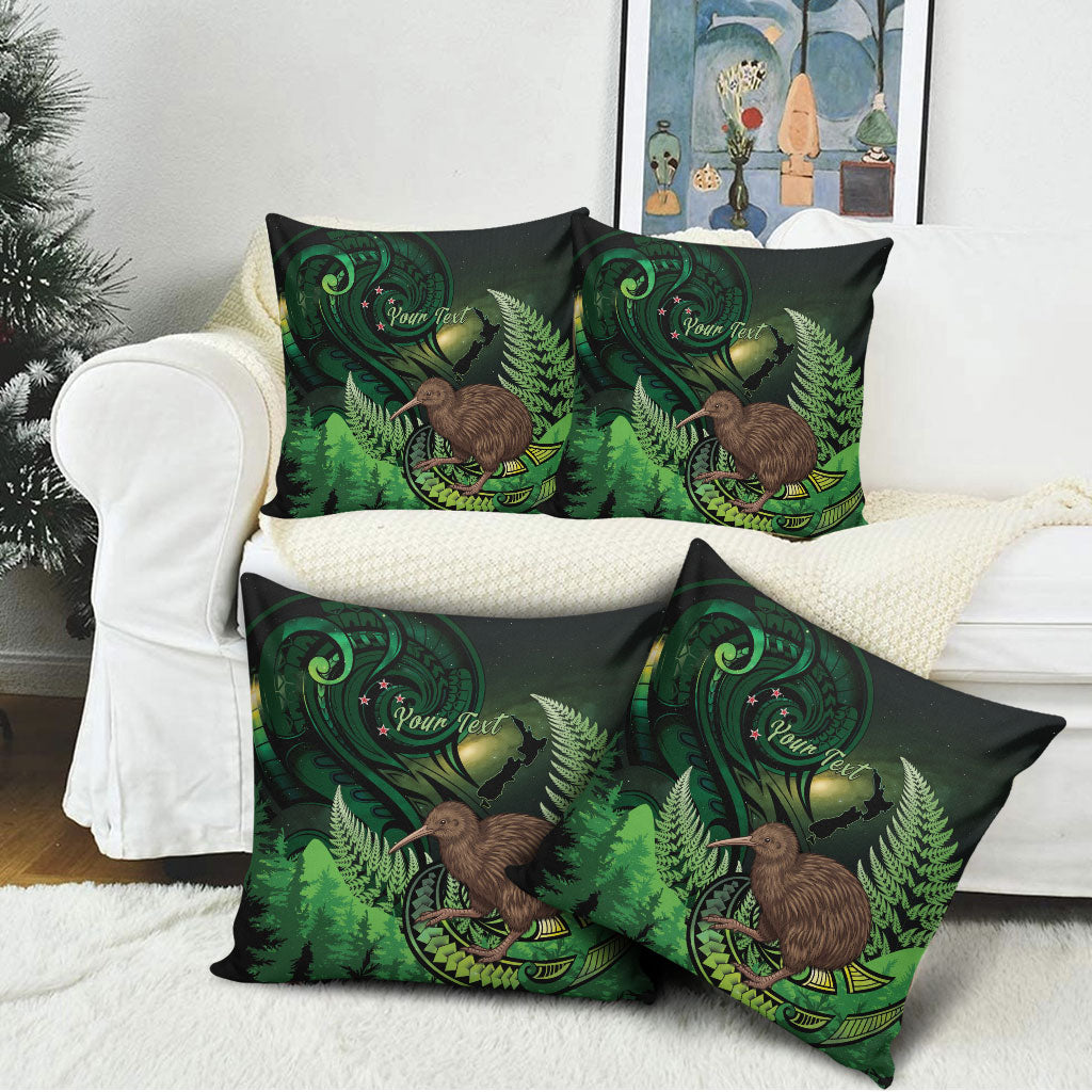 Kiwi New Zealand Personalised Pillow Cover Aotearoa Map Silver Fern Koru Pattern LT22 - Polynesian Pride