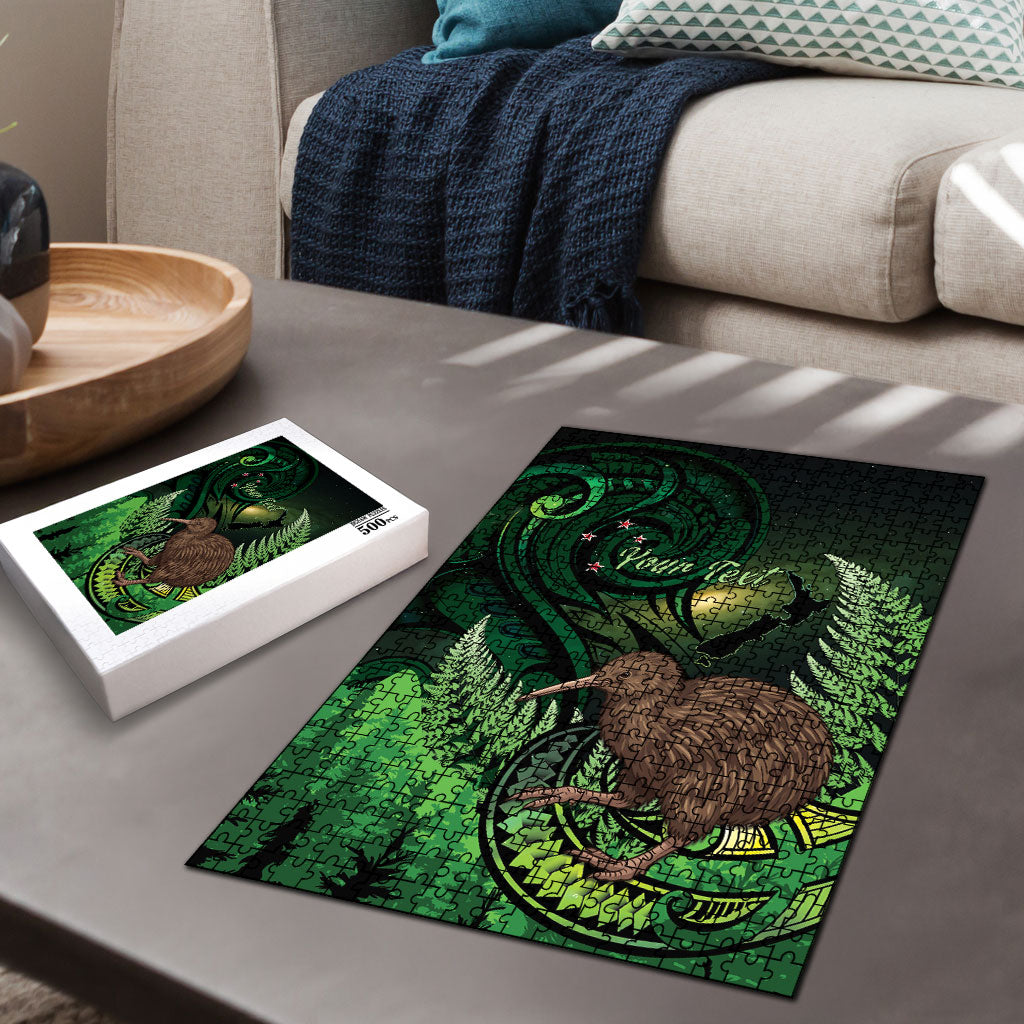 Kiwi New Zealand Personalised Puzzle Aotearoa Map Silver Fern Koru Pattern LT22 - Polynesian Pride