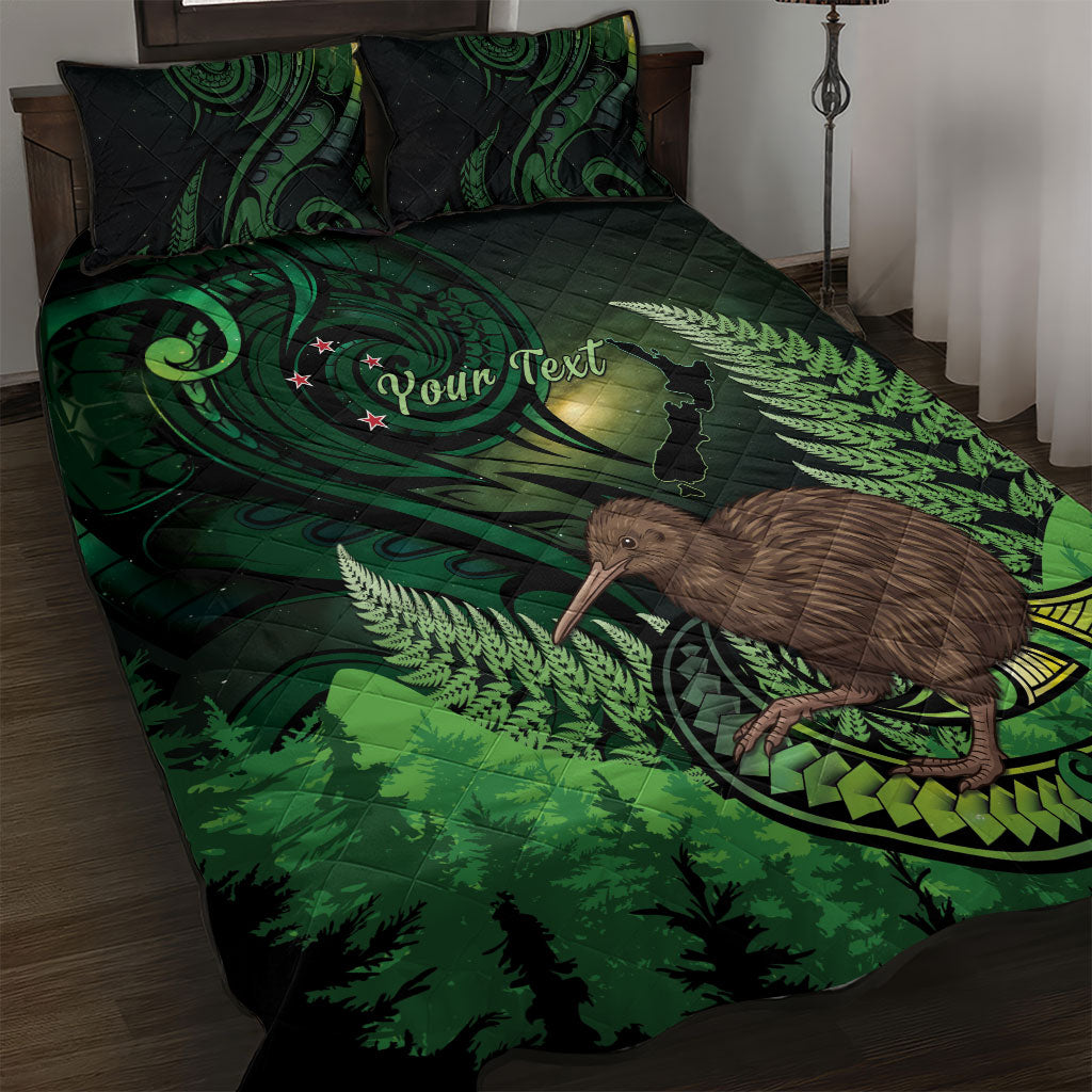 Kiwi New Zealand Personalised Quilt Bed Set Aotearoa Map Silver Fern Koru Pattern LT22 Green - Polynesian Pride