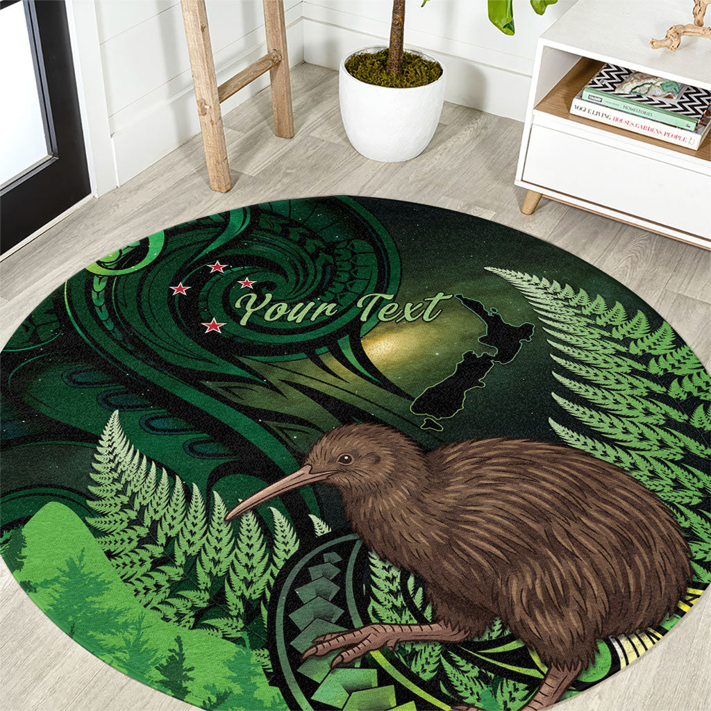 Kiwi New Zealand Personalised Round Carpet Aotearoa Map Silver Fern Koru Pattern LT22 Green - Polynesian Pride