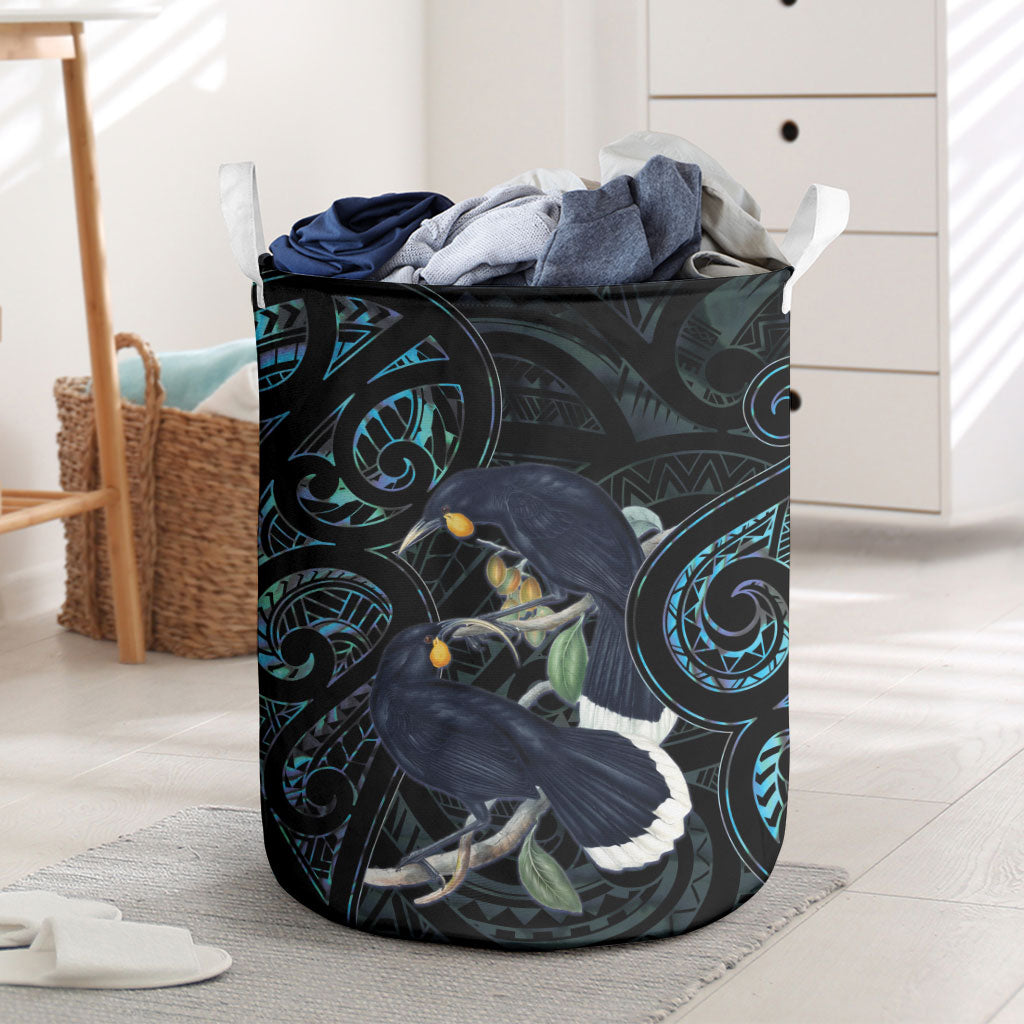 New Zealand Huia Bird Laundry Basket Paua Shell Maori Pattern LT22 Black - Polynesian Pride