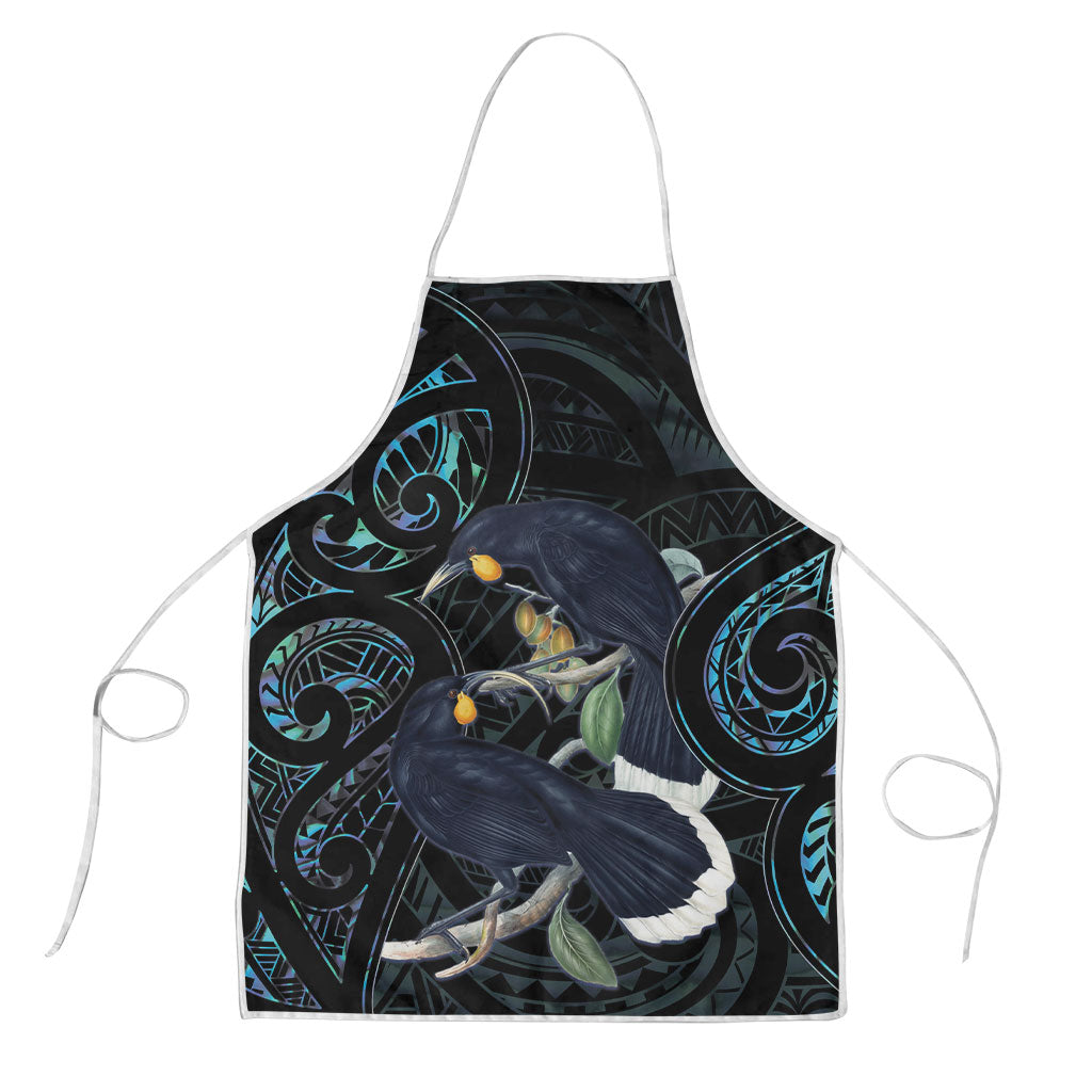 New Zealand Huia Bird Apron Paua Shell Maori Pattern LT22 Black - Polynesian Pride