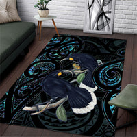 New Zealand Huia Bird Area Rug Paua Shell Maori Pattern LT22 Black - Polynesian Pride