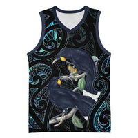New Zealand Huia Bird Basketball Jersey Paua Shell Maori Pattern LT22 Unisex Black - Polynesian Pride