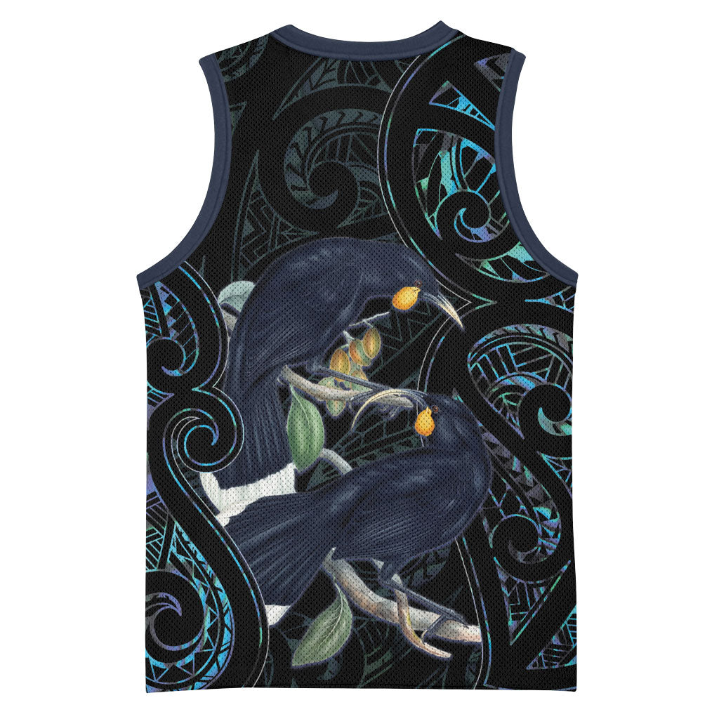New Zealand Huia Bird Basketball Jersey Paua Shell Maori Pattern LT22 - Polynesian Pride