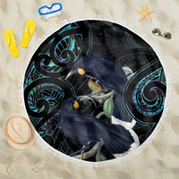 New Zealand Huia Bird Beach Blanket Paua Shell Maori Pattern LT22 One Size 150cm Black - Polynesian Pride