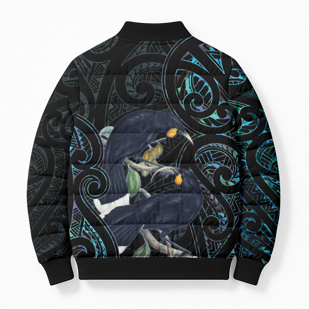 New Zealand Huia Bird Bomber Puffer Jacket Paua Shell Maori Pattern LT22 - Polynesian Pride