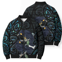 New Zealand Huia Bird Bomber Puffer Jacket Paua Shell Maori Pattern LT22 - Polynesian Pride