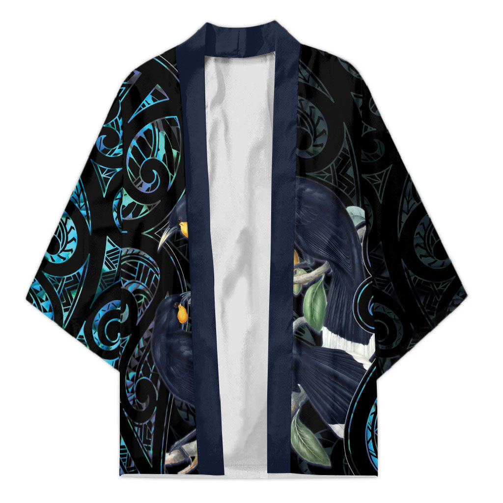New Zealand Huia Bird Kimono Paua Shell Maori Pattern LT22 Unisex Black - Polynesian Pride