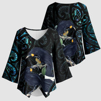 New Zealand Huia Bird Kimono Sleeve Blouse Paua Shell Maori Pattern LT22 - Polynesian Pride