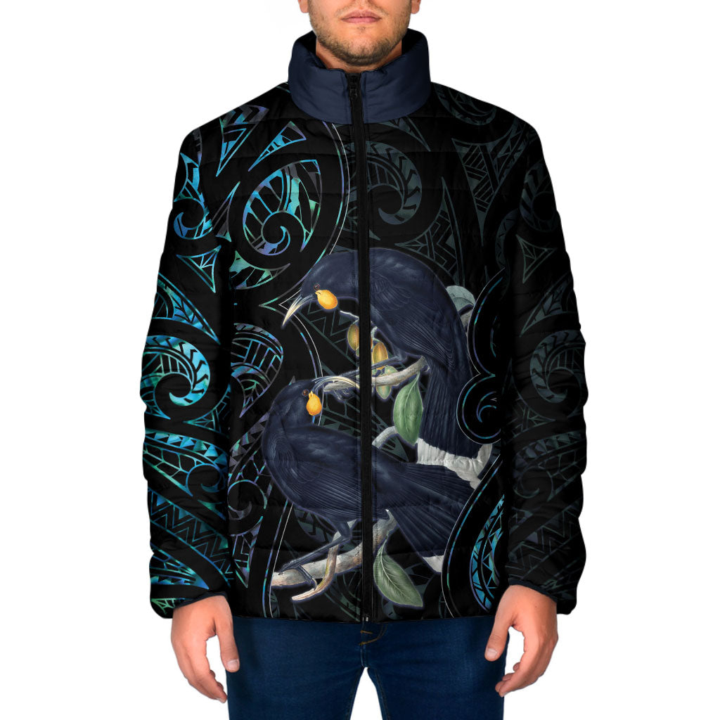 New Zealand Huia Bird Padded Jacket Paua Shell Maori Pattern LT22 Men Black - Polynesian Pride
