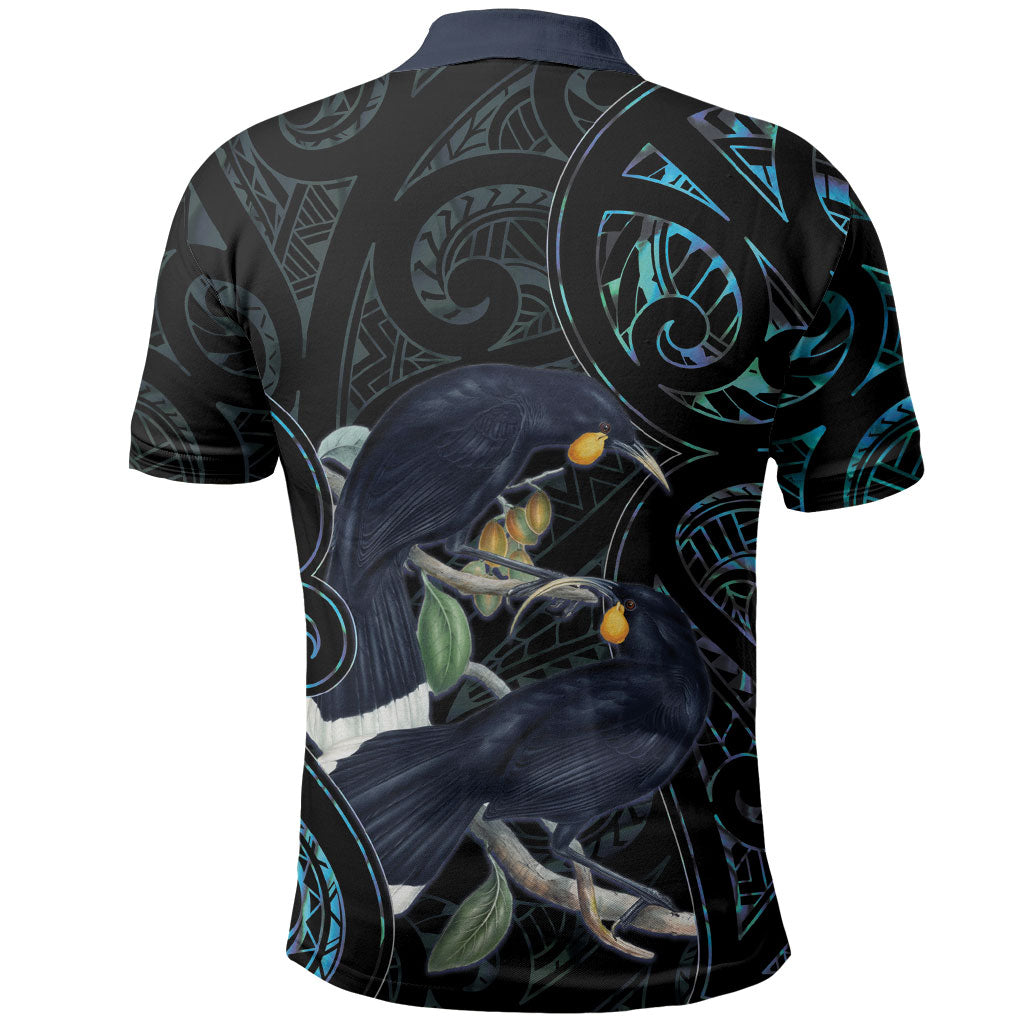 New Zealand Huia Bird Polo Shirt Paua Shell Maori Pattern LT22 - Polynesian Pride