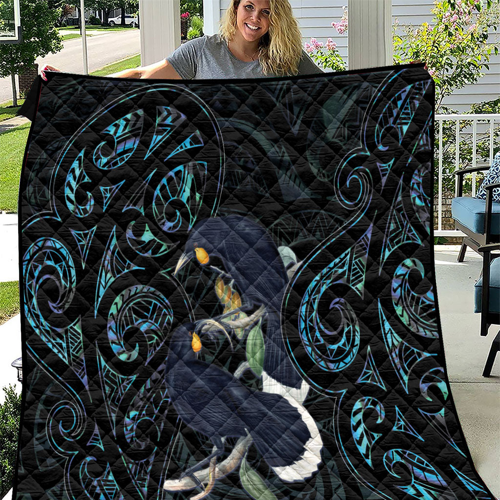 New Zealand Huia Bird Quilt Paua Shell Maori Pattern LT22 Black - Polynesian Pride