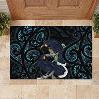 New Zealand Huia Bird Rubber Doormat Paua Shell Maori Pattern LT22 Black - Polynesian Pride