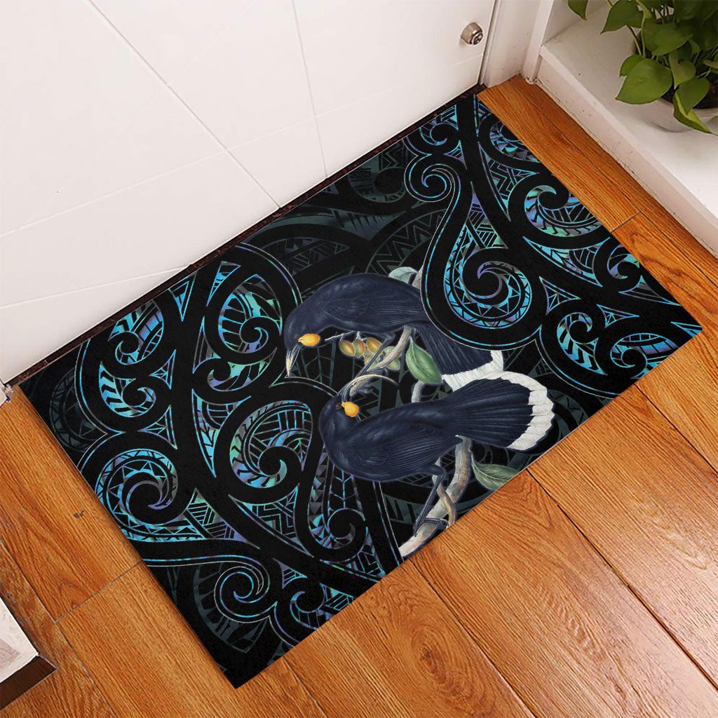 New Zealand Huia Bird Rubber Doormat Paua Shell Maori Pattern LT22 - Polynesian Pride
