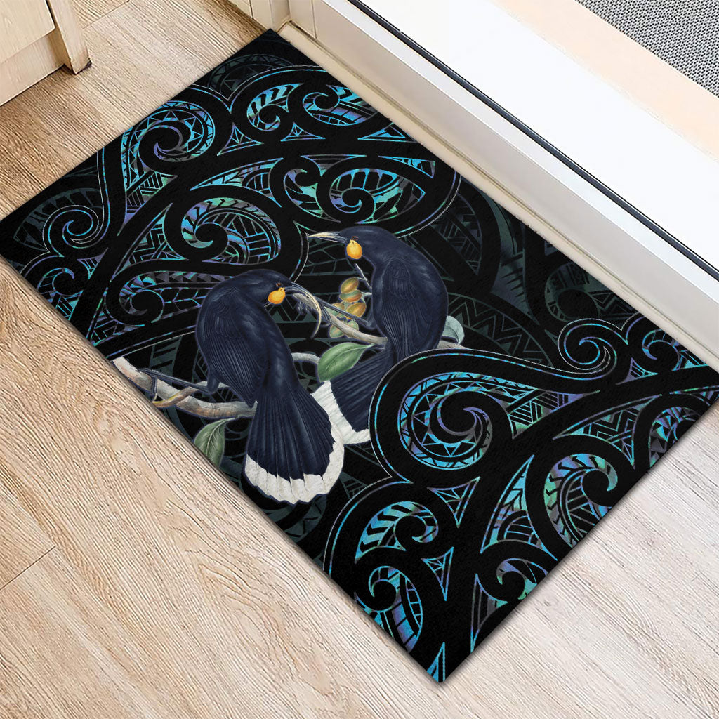 New Zealand Huia Bird Rubber Doormat Paua Shell Maori Pattern LT22 - Polynesian Pride