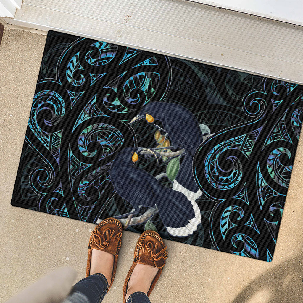 New Zealand Huia Bird Rubber Doormat Paua Shell Maori Pattern LT22 - Polynesian Pride