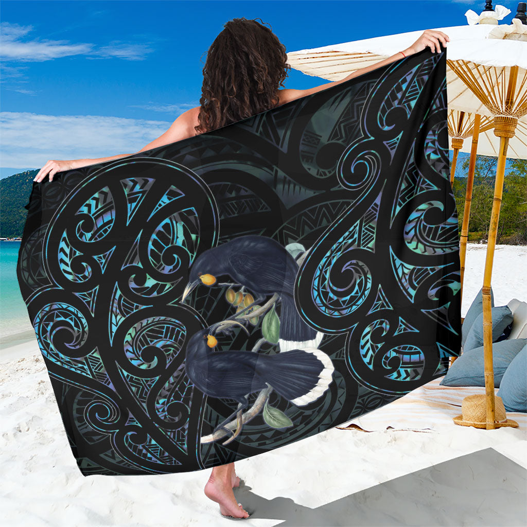 New Zealand Huia Bird Sarong Paua Shell Maori Pattern LT22 One Size 44 x 66 inches Black - Polynesian Pride