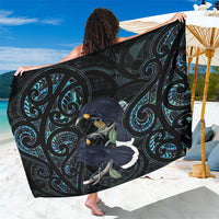 New Zealand Huia Bird Sarong Paua Shell Maori Pattern LT22 One Size 44 x 66 inches Black - Polynesian Pride