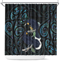 New Zealand Huia Bird Shower Curtain Paua Shell Maori Pattern LT22 Black - Polynesian Pride