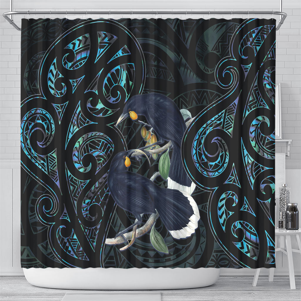 New Zealand Huia Bird Shower Curtain Paua Shell Maori Pattern LT22 - Polynesian Pride