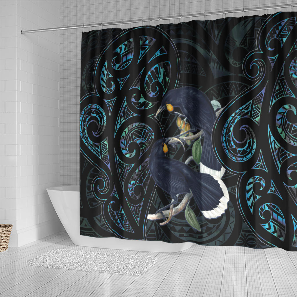 New Zealand Huia Bird Shower Curtain Paua Shell Maori Pattern LT22 - Polynesian Pride