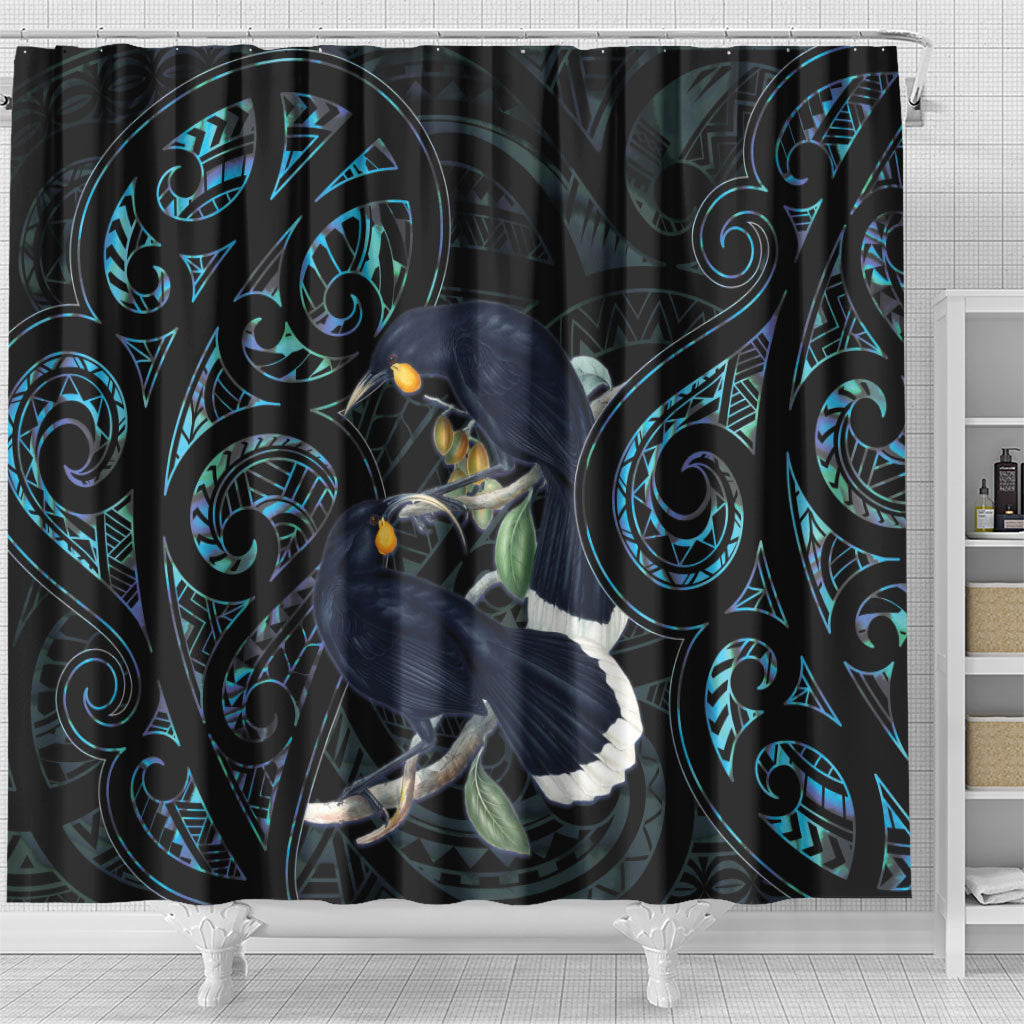 New Zealand Huia Bird Shower Curtain Paua Shell Maori Pattern LT22 - Polynesian Pride