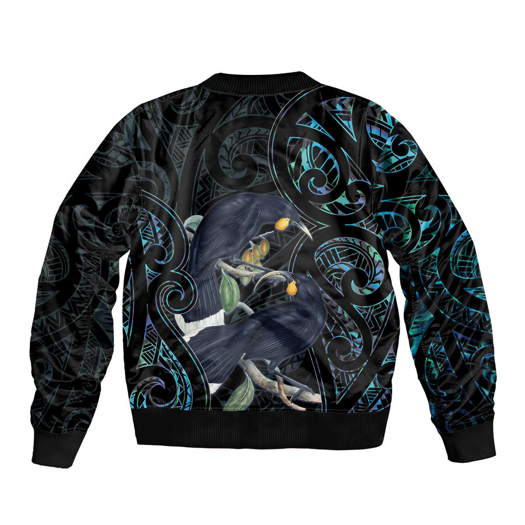 New Zealand Huia Bird Sleeve Zip Bomber Jacket Paua Shell Maori Pattern LT22 - Polynesian Pride