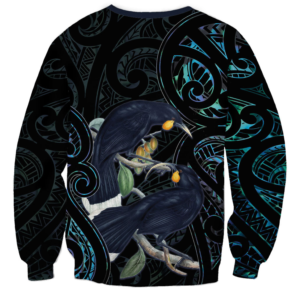 New Zealand Huia Bird Sweatshirt Paua Shell Maori Pattern LT22 - Polynesian Pride
