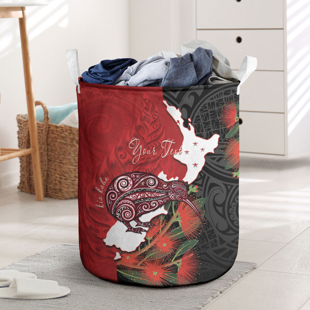 Kiwi New Zealand Personalised Laundry Basket NZ Map Pohutukawa Fern Maori Pattern LT22 Red - Polynesian Pride