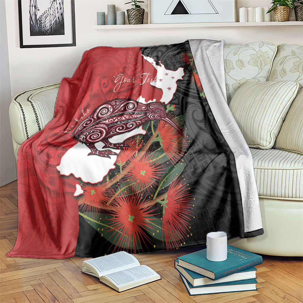 Kiwi New Zealand Personalised Blanket NZ Map Pohutukawa Fern Maori Pattern LT22 Red - Polynesian Pride