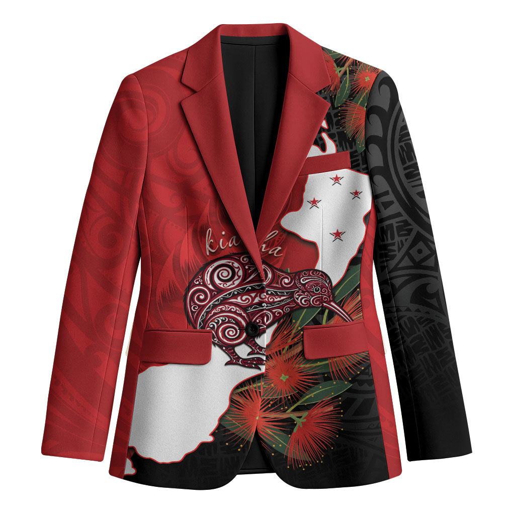Kiwi New Zealand Personalised Blazer NZ Map Pohutukawa Fern Maori Pattern LT22 Unisex Red - Polynesian Pride