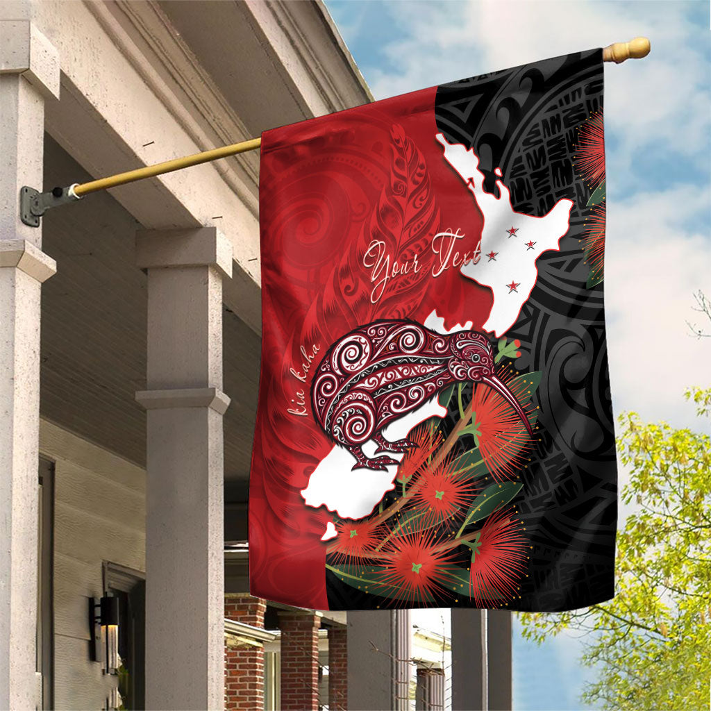Kiwi New Zealand Personalised Garden Flag NZ Map Pohutukawa Fern Maori Pattern LT22 House Flag Red - Polynesian Pride