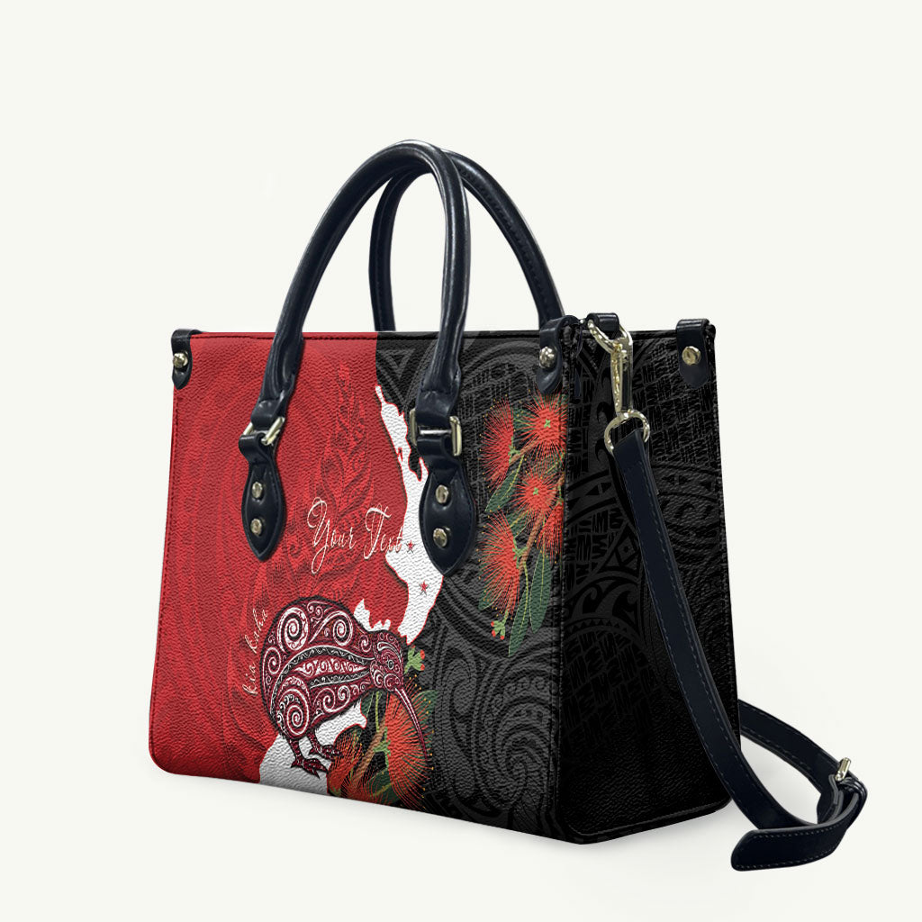 Kiwi New Zealand Personalised Leather Bag NZ Map Pohutukawa Fern Maori Pattern LT22 Red - Polynesian Pride