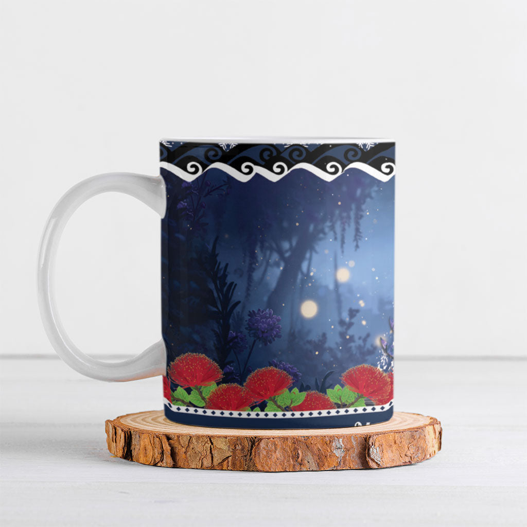 New Zealand Tui Bird Christmas Ceramic Mug Pohutukawa Xmas Tree Meri Kirihimete LT22 Blue - Polynesian Pride