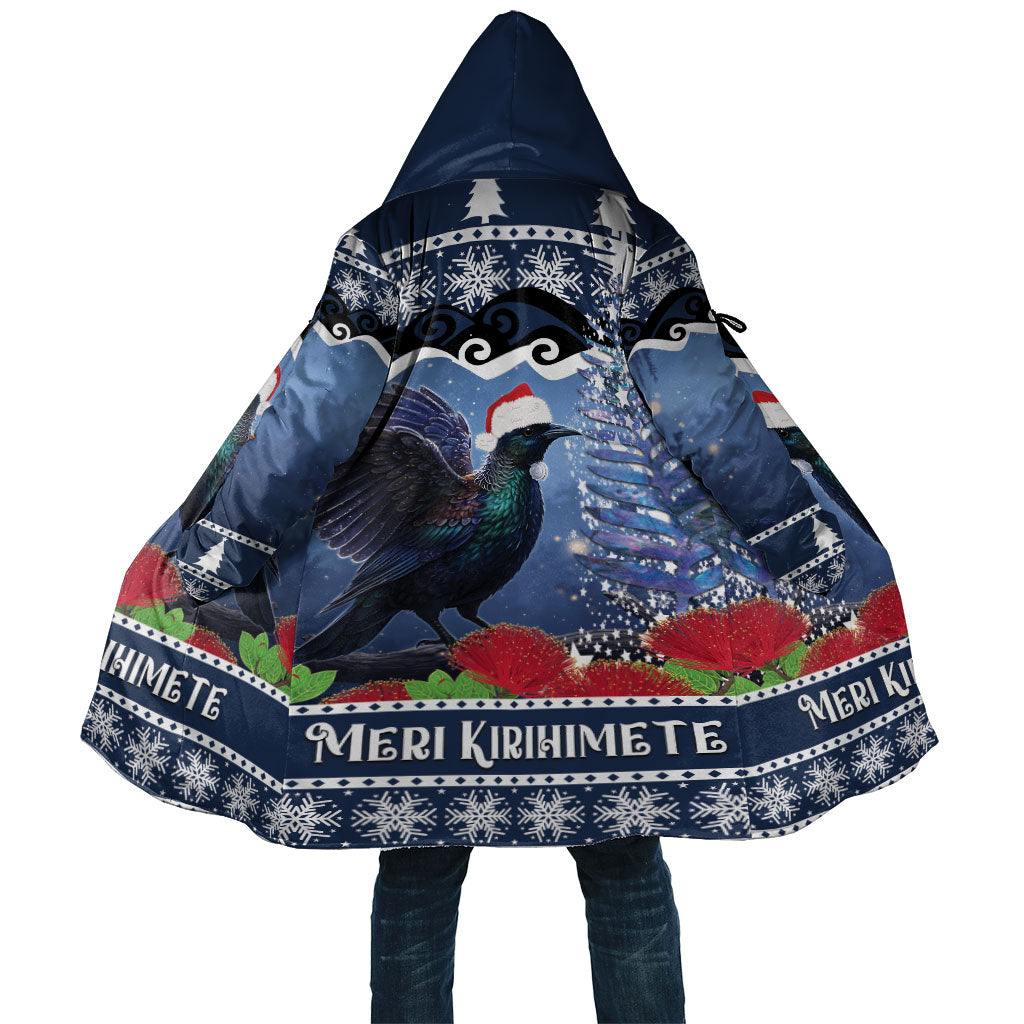 New Zealand Tui Bird Christmas Cloak Pohutukawa Xmas Tree Meri Kirihimete LT22 Unisex Blue - Polynesian Pride
