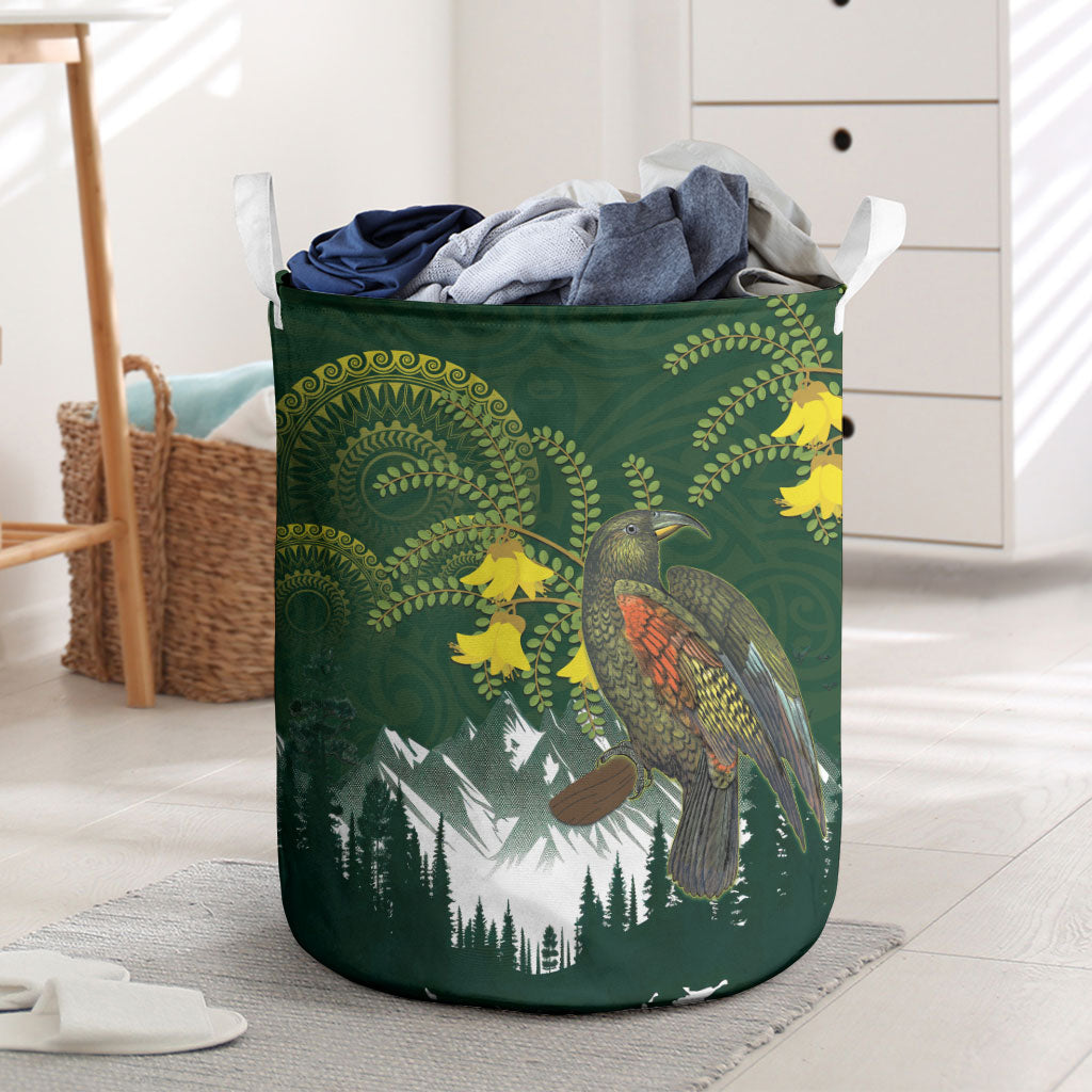 Kea Bird Kowhai New Zealand Laundry Basket Mountain Landscape Maori Art LT22 Green - Polynesian Pride