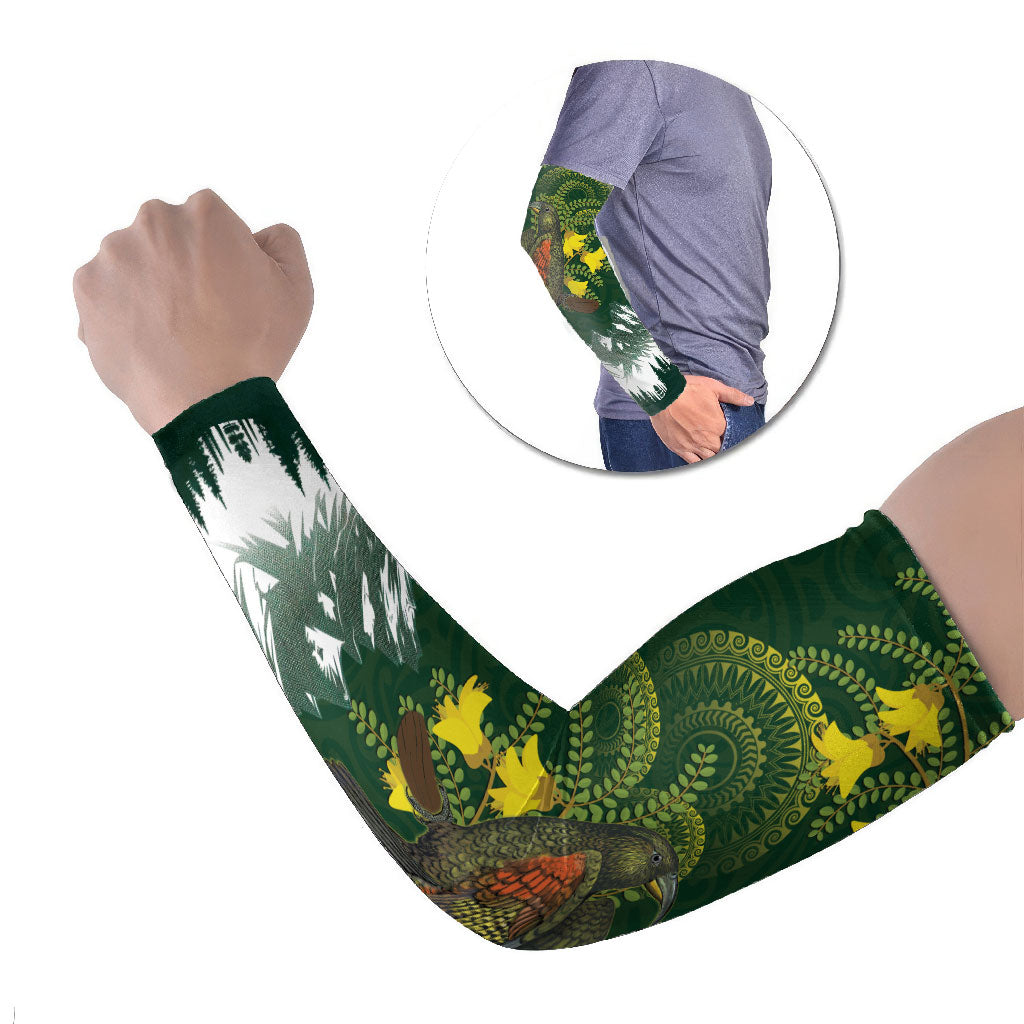 Kea Bird Kowhai New Zealand Arm Sleeves Mountain Landscape Maori Art LT22 Set of 2 Green - Polynesian Pride