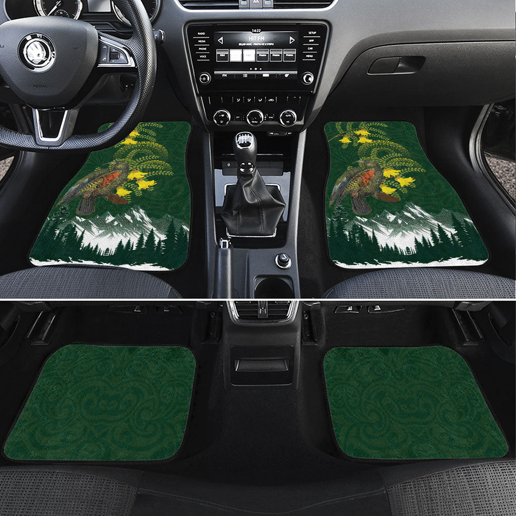 Kea Bird Kowhai New Zealand Car Mats Mountain Landscape Maori Art LT22 Set 4pcs Green - Polynesian Pride