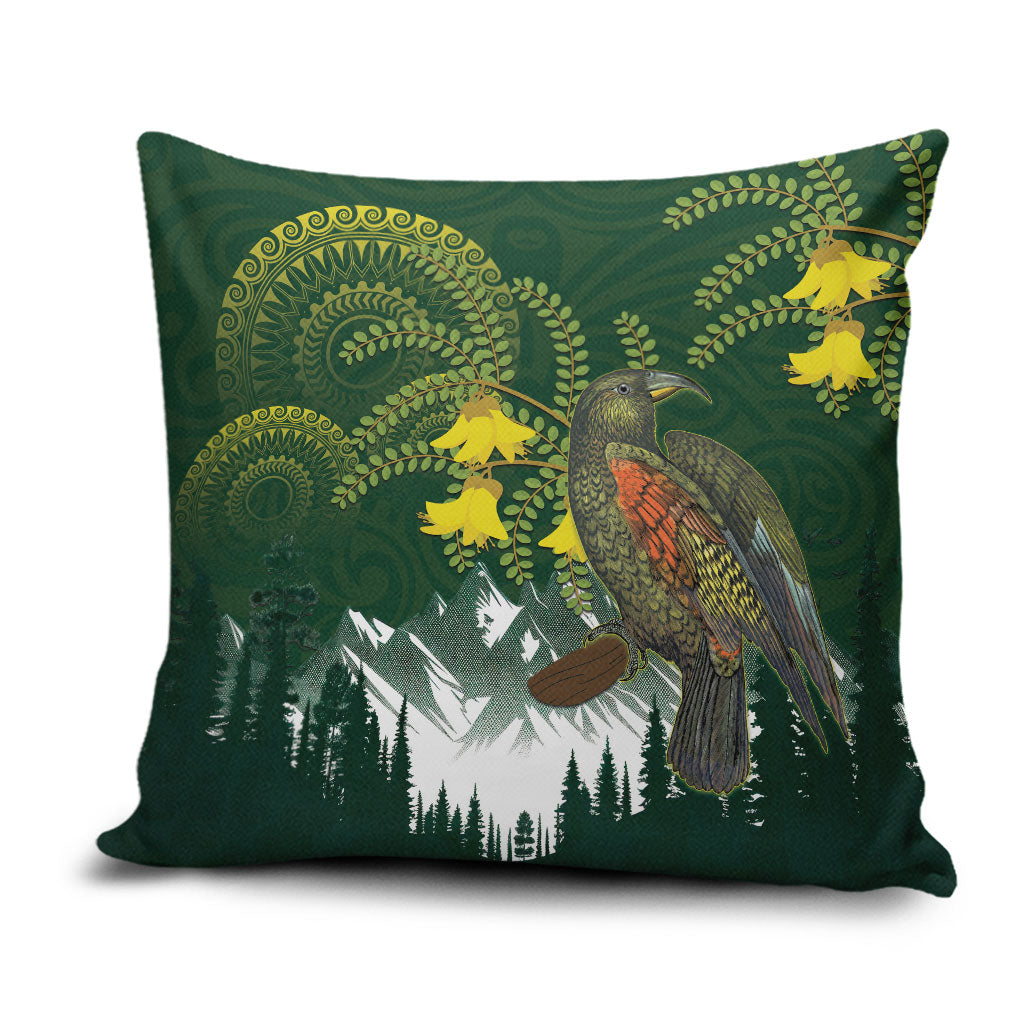 Kea Bird Kowhai New Zealand Pillow Cover Mountain Landscape Maori Art LT22 Green - Polynesian Pride