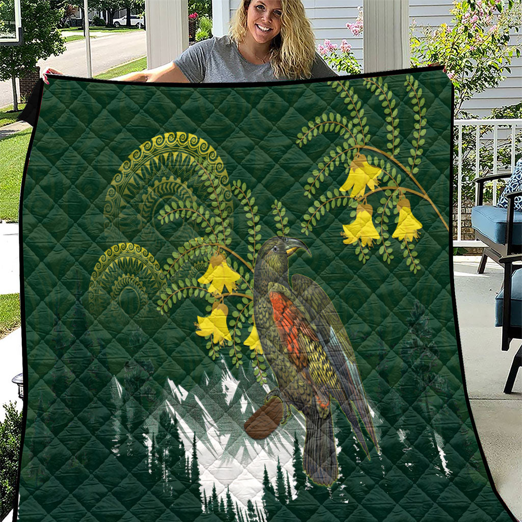 Kea Bird Kowhai New Zealand Quilt Mountain Landscape Maori Art LT22 Green - Polynesian Pride