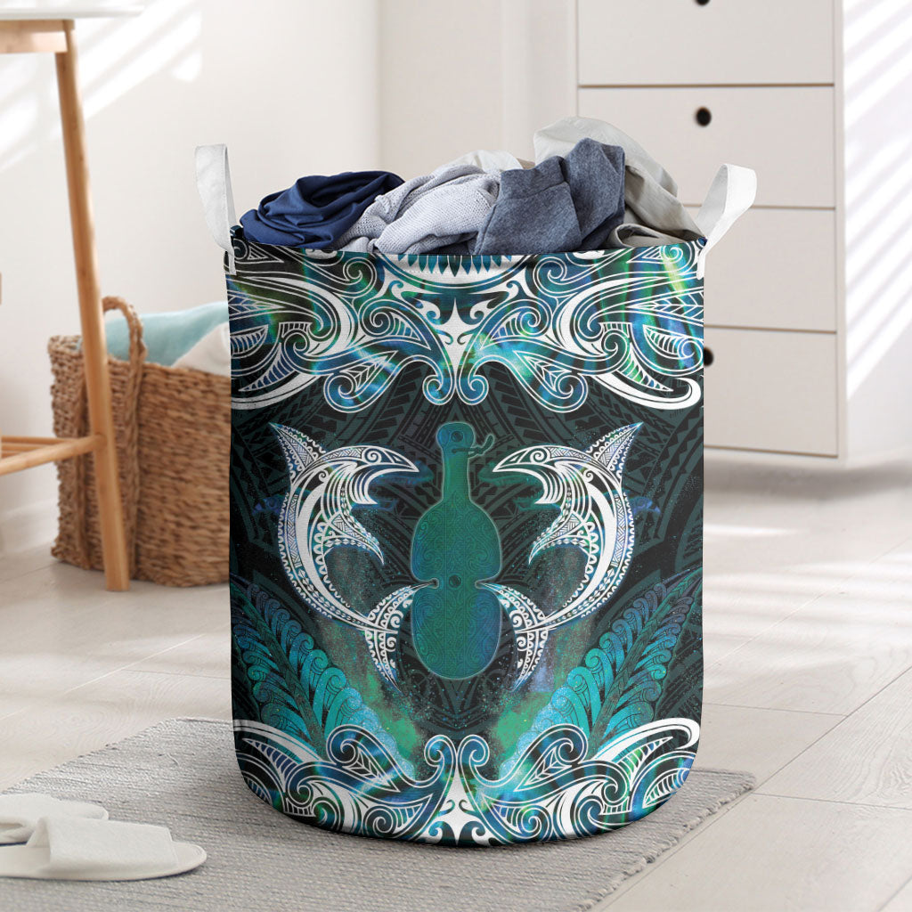 New Zealand Kotiate Weapon Laundry Basket Aotearoa Mango Paua Shell Maori Pattern LT22 Blue - Polynesian Pride