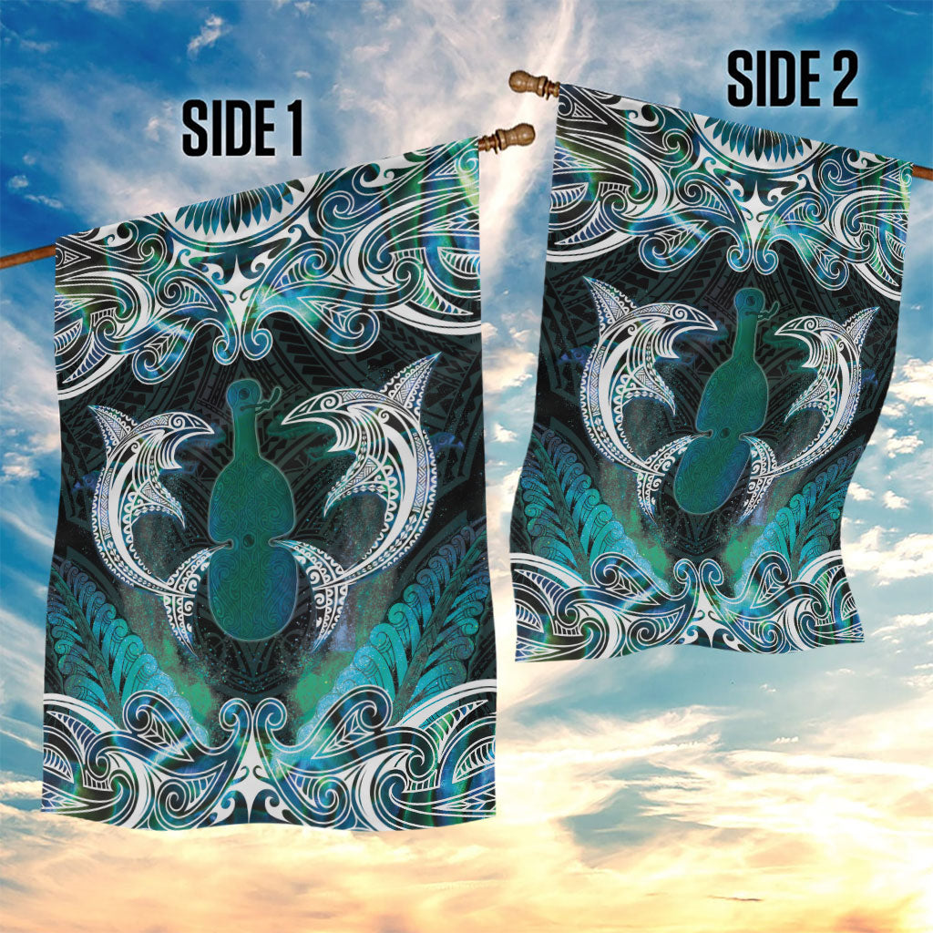 New Zealand Kotiate Weapon Garden Flag Aotearoa Mango Paua Shell Maori Pattern LT22 - Polynesian Pride