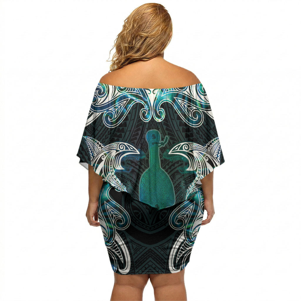 New Zealand Kotiate Weapon Off Shoulder Short Dress Aotearoa Mango Paua Shell Maori Pattern LT22 - Polynesian Pride