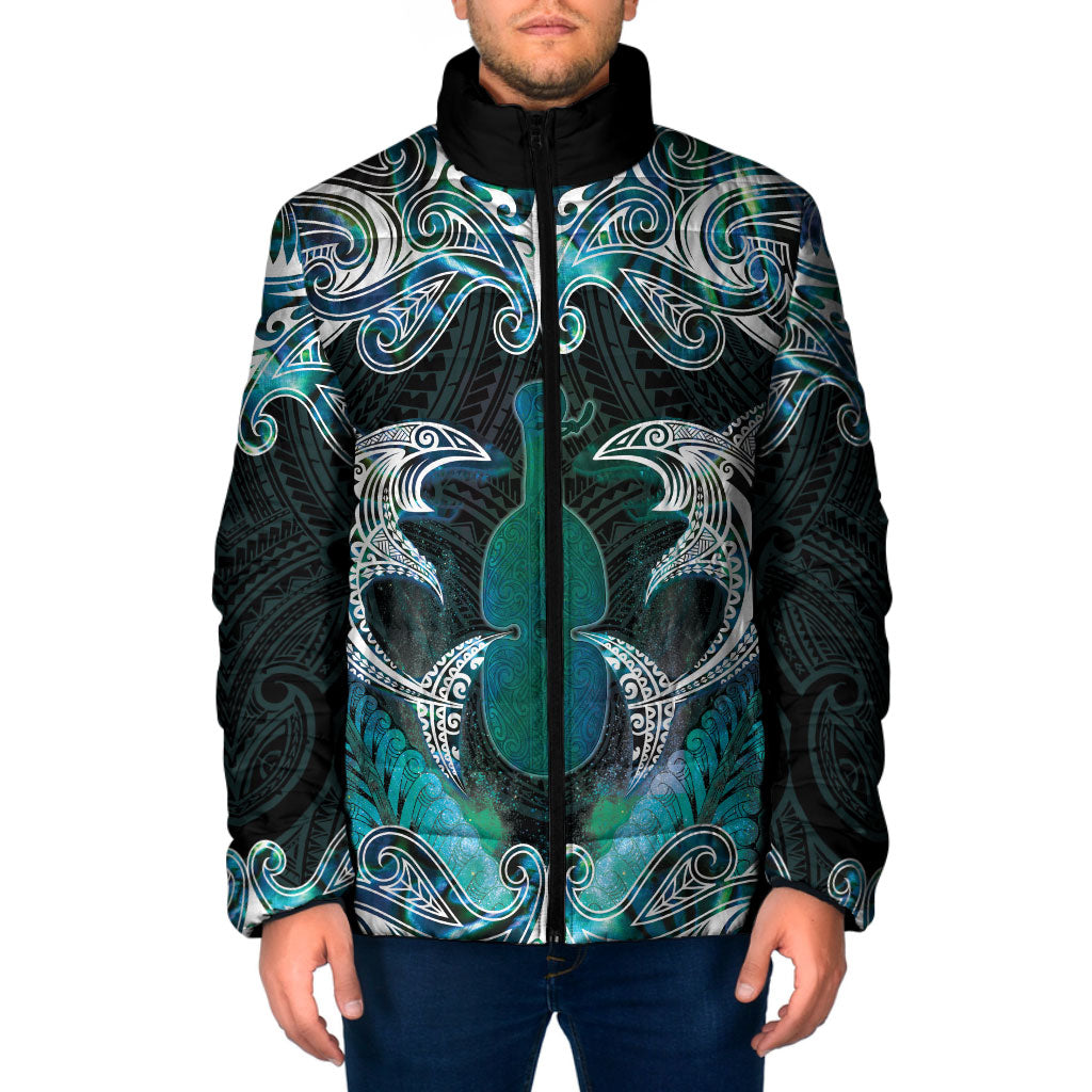 New Zealand Kotiate Weapon Padded Jacket Aotearoa Mango Paua Shell Maori Pattern LT22 Men Blue - Polynesian Pride